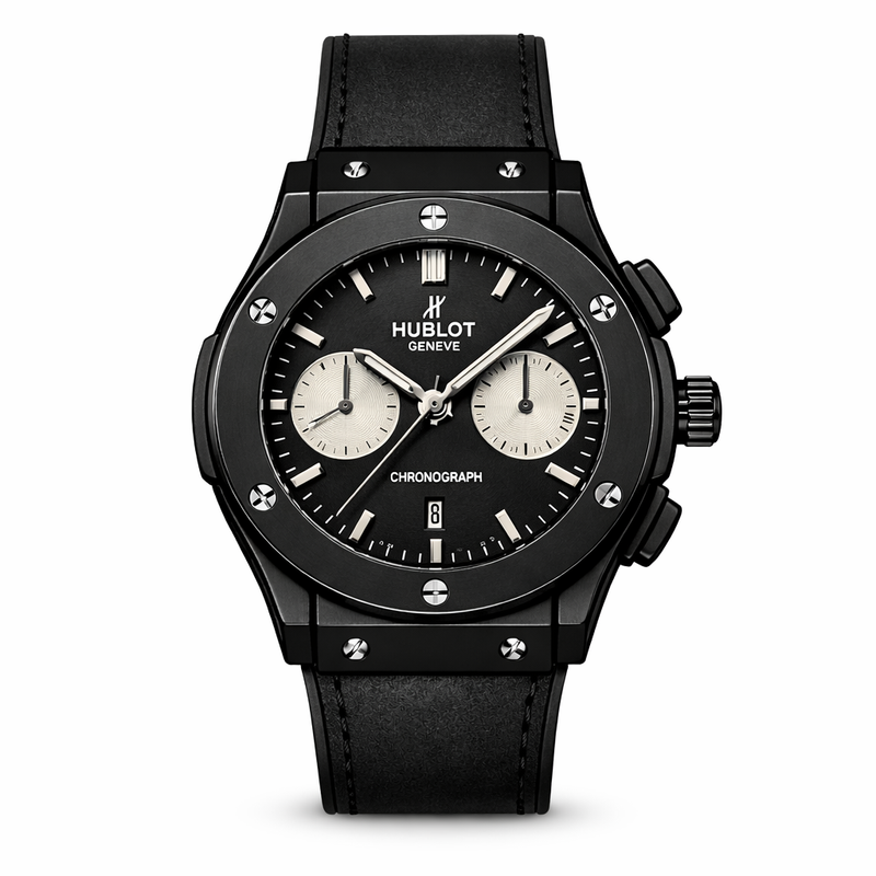 Luxury Hublot Chronograph Black Dial Men's Watch – Leather Strap
