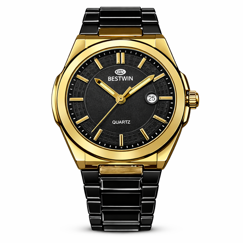 Bestwin Luxury Gold & Black Stainless Steel Quartz Men's Watch