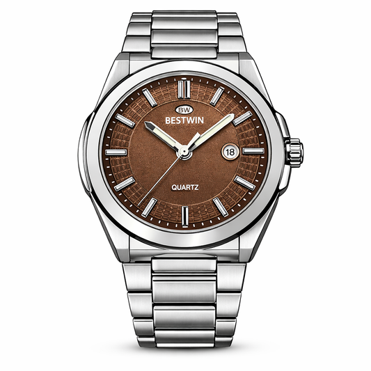 Bestwin Brown Dial Stainless Steel Quartz Men's Watch