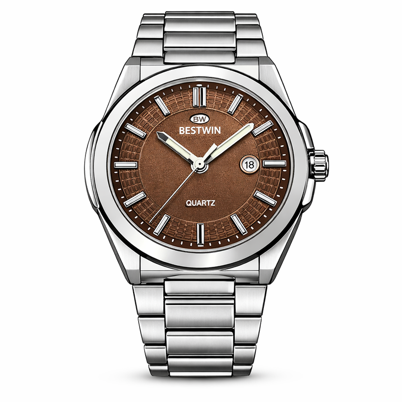 Bestwin Brown Dial Stainless Steel Quartz Men's Watch