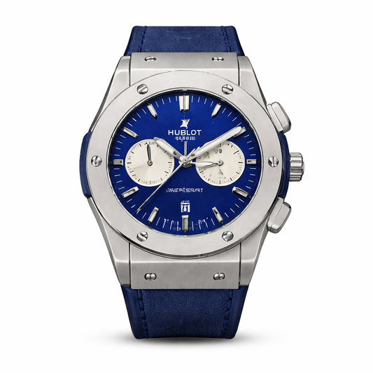 Luxury Hublot Chronograph Blue Dial Men's Watch – Blue Leather Strap