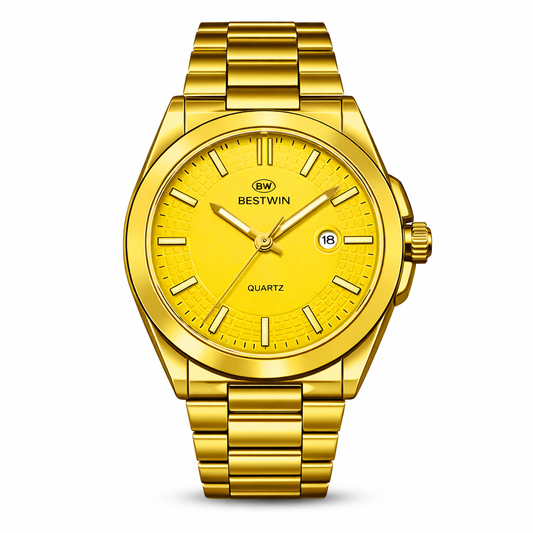 Bestwin Luxury Gold Dial Stainless Steel Quartz Men's Watch