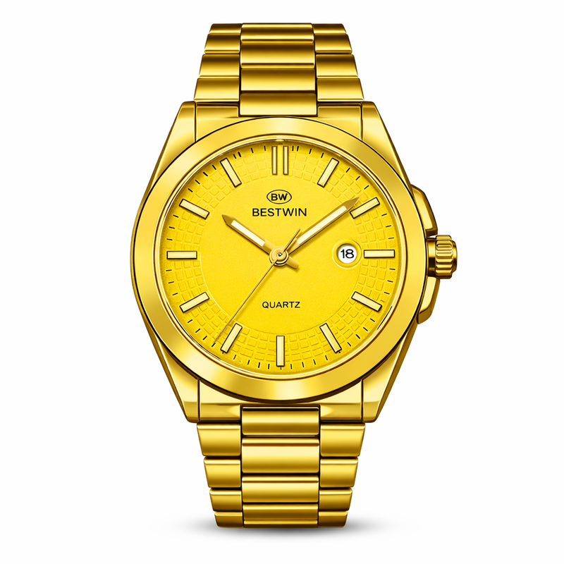 Bestwin Luxury Gold Dial Stainless Steel Quartz Men's Watch